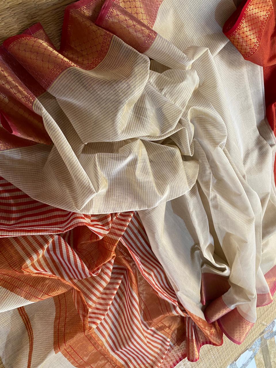 Behtareen Laal Silk Cotton Maheshwari Saree