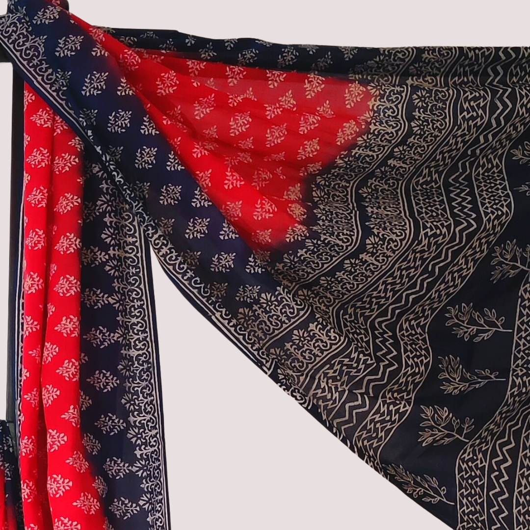 Handblock Print Mul Cotton Saree