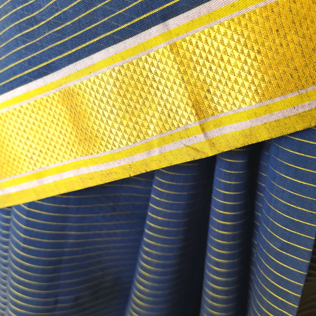 Rehwa Navy Blue Silk Cotton Maheshwari Handloom Saree
