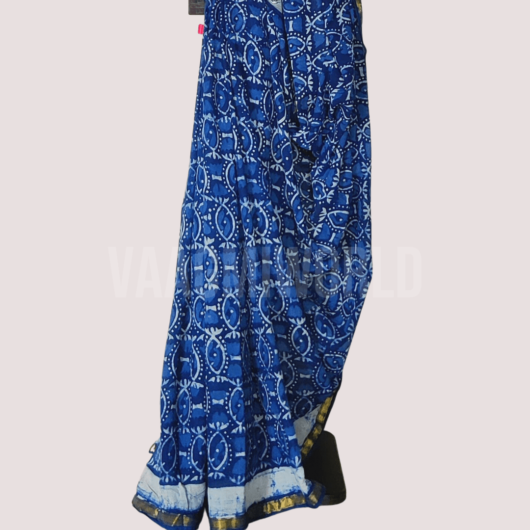 COTTON EYE JOE Block Printed Indigo Saree