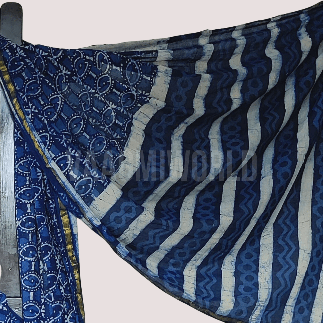 COTTON EYE JOE Block Printed Indigo Saree