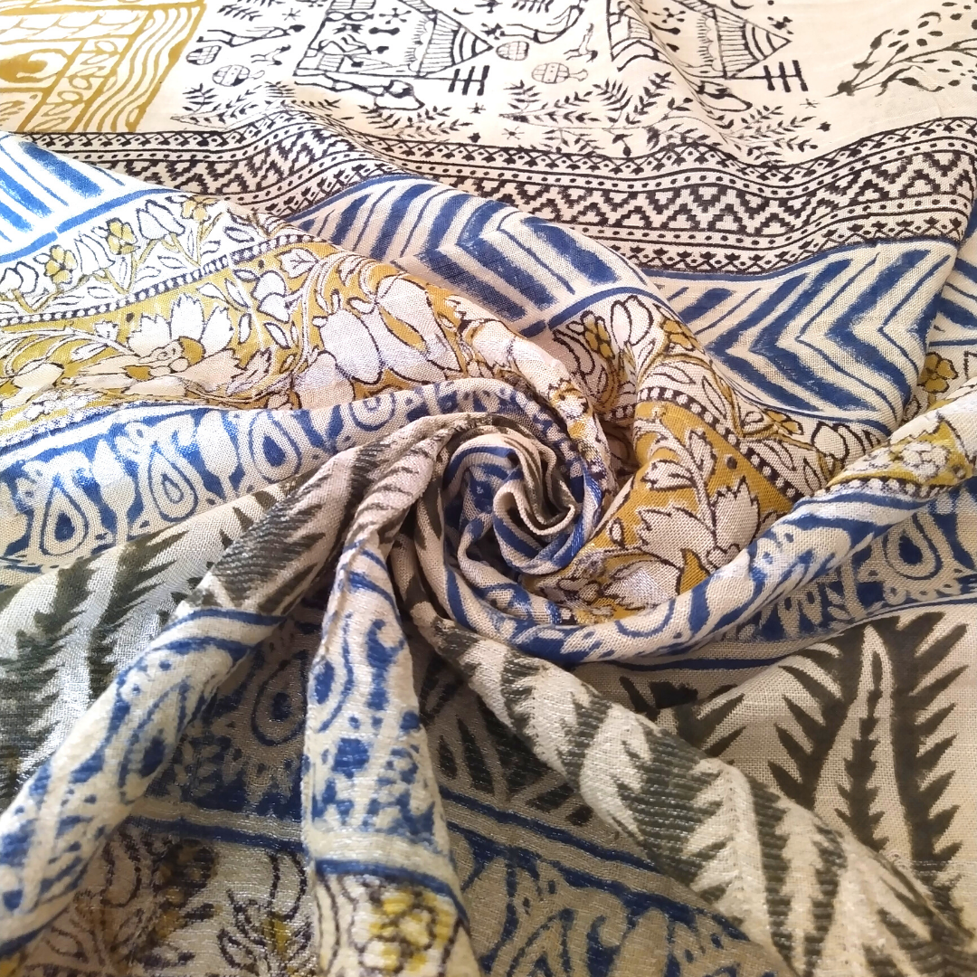 VAAGMI WORLD LINE COTTON KUTUMB HANDBLOCK PRINT SAREE