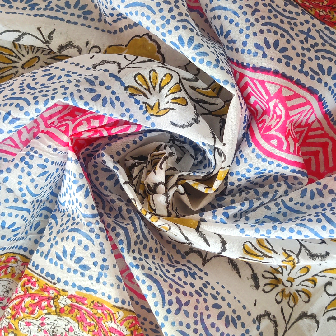 VAAGMI WORLD Handblock Print Mul Cotton Saree