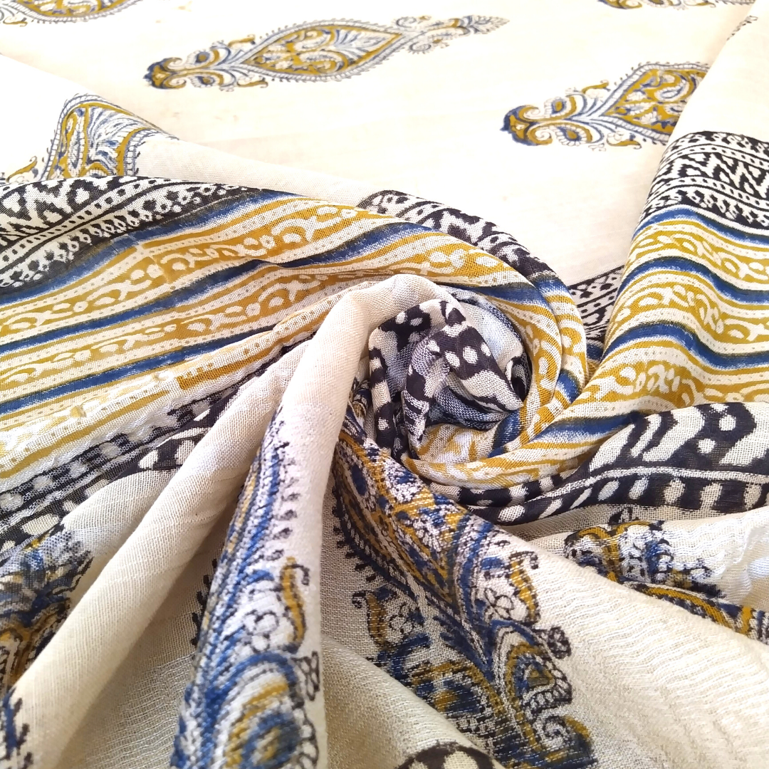 VAAGMI WORLD LINE COTTON THE CONCH HANDBLOCK PRINT SAREE