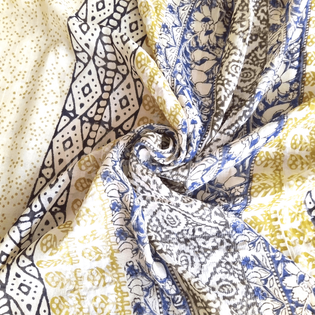 VAAGMI WORLD LINE COTTON INDIGO CHAKRA HANDBLOCK PRINT SAREE