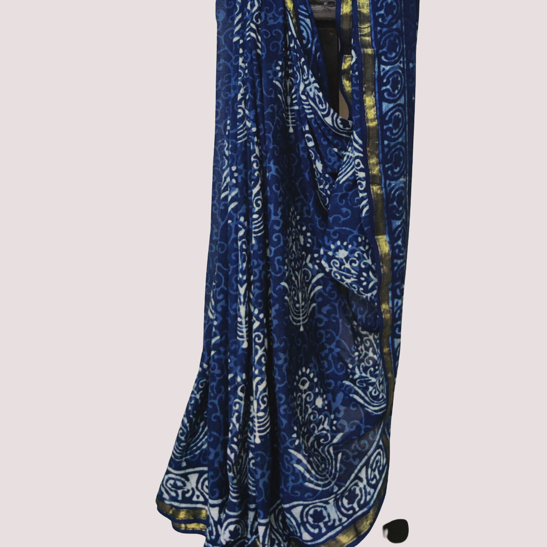 HIBISCUS Block Printed Mul Cotton Saree