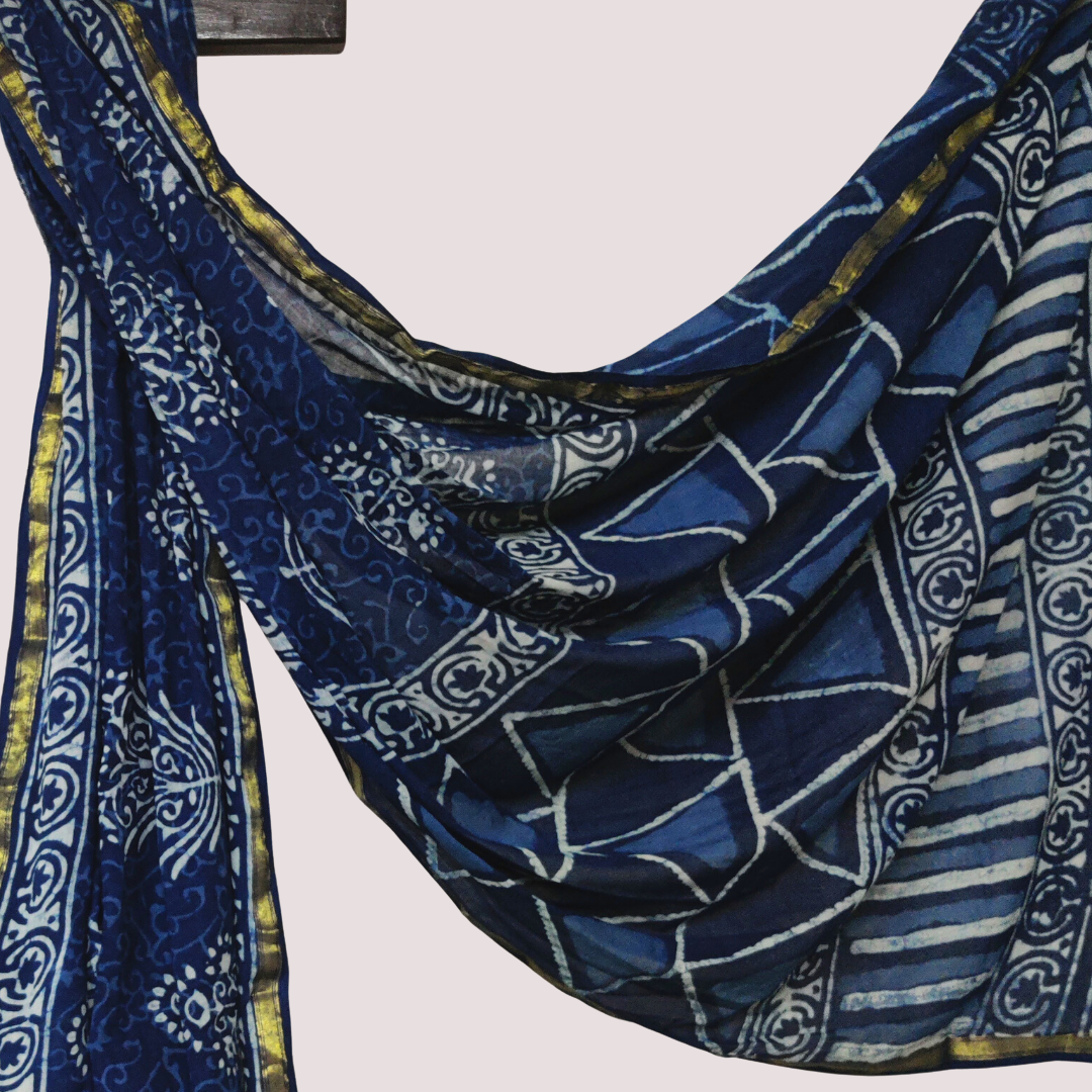 HIBISCUS Block Printed Mul Cotton Saree