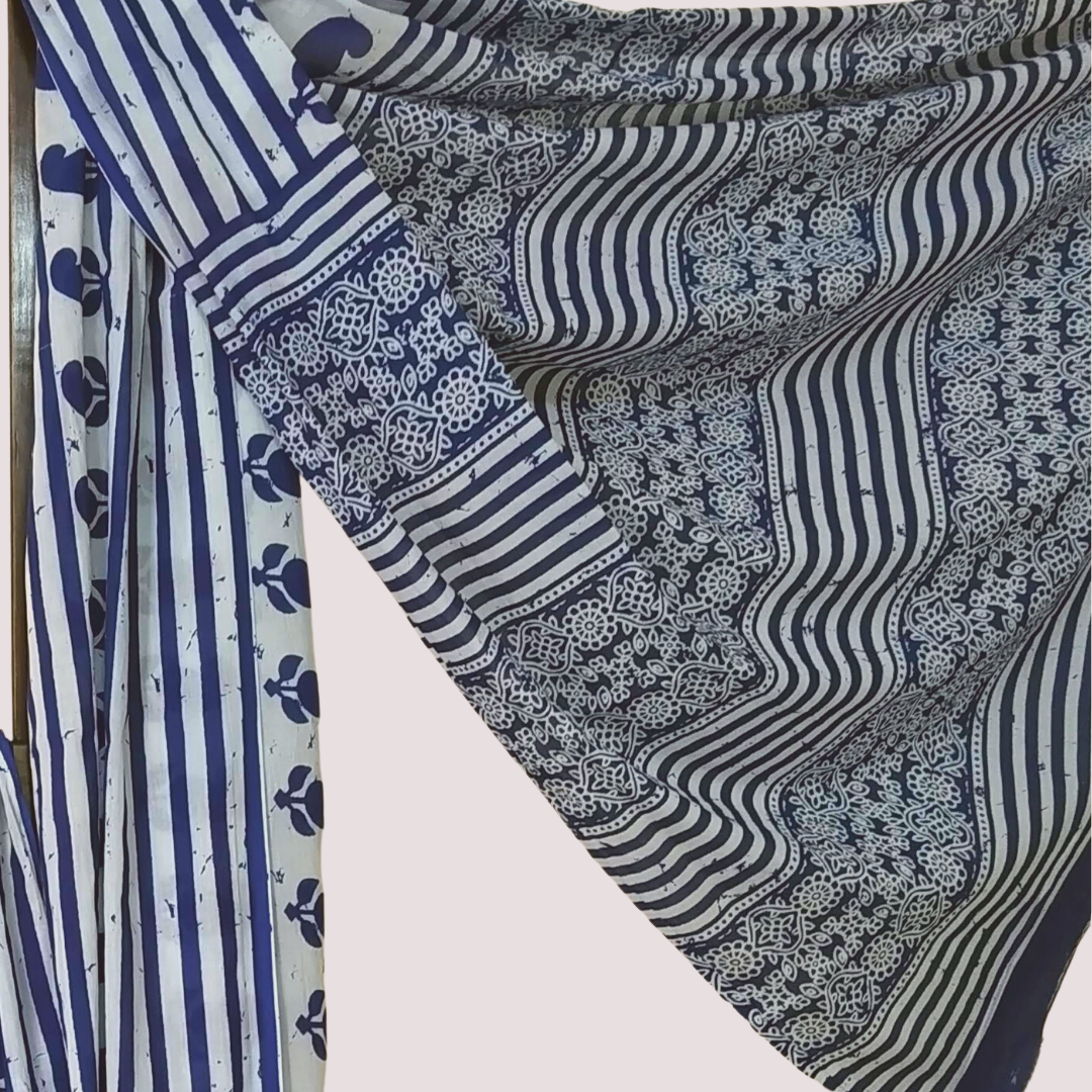INDIGO Block Printed Mul Cotton Saree