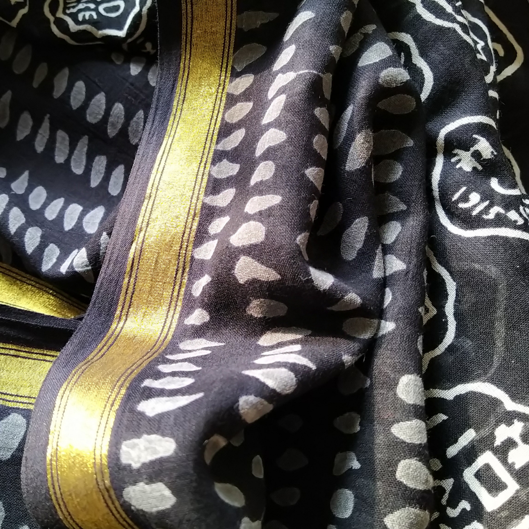 Handblock Print Mul Cotton Saree with Sleek Zari Border