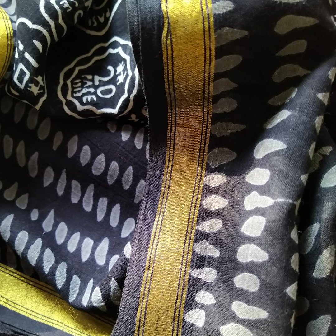Handblock Print Mul Cotton Saree with Sleek Zari Border