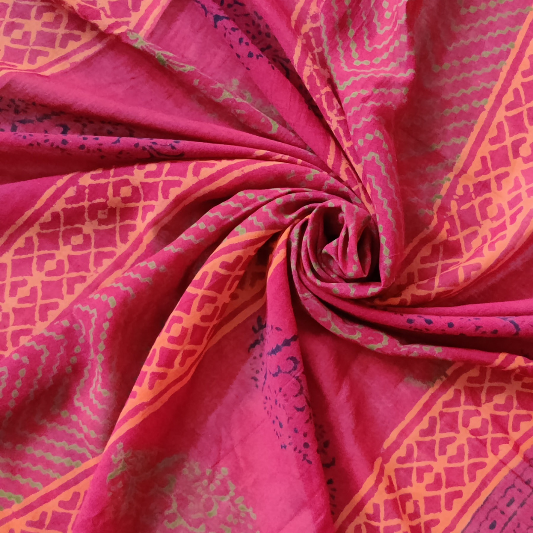 VAAGMI WORLD Handblock Print Mul Cotton Saree