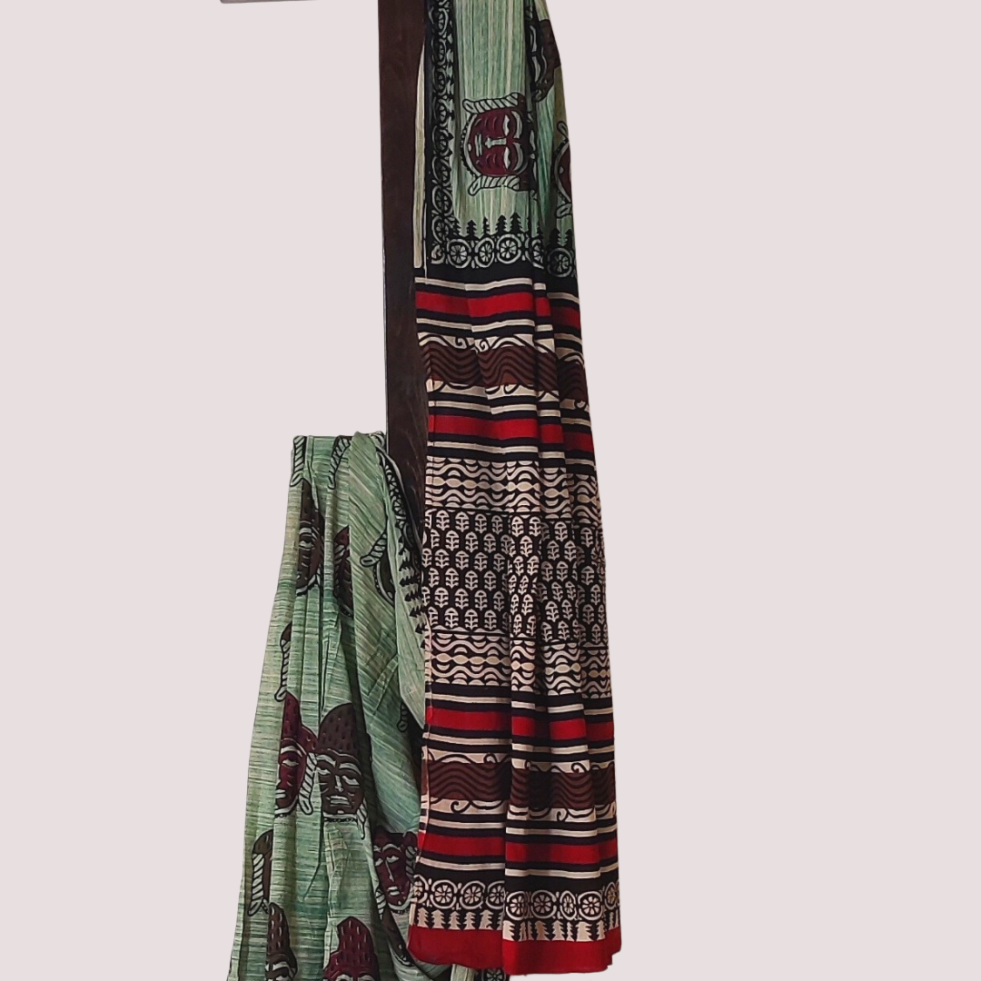 PEACE Block Printed Mul Cotton Saree