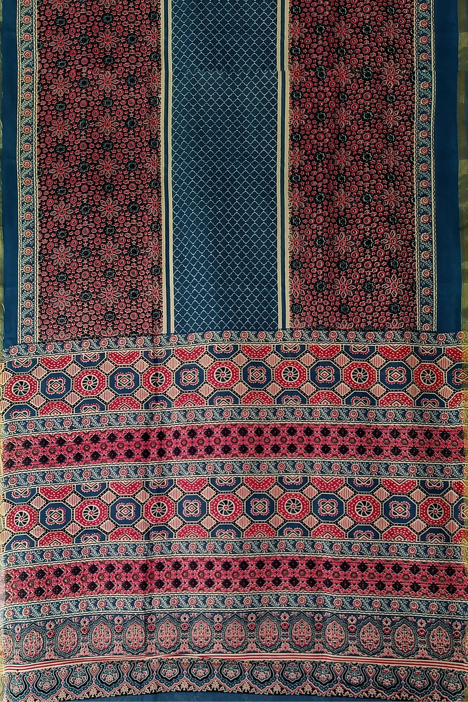AABHA Block Printed Mul Cotton Saree With Sleek Zari Border