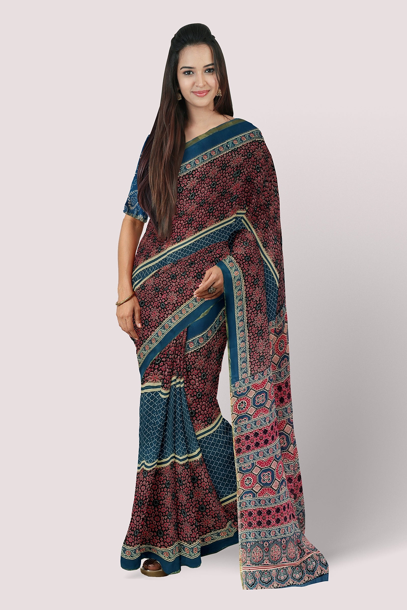 AABHA Block Printed Mul Cotton Saree With Sleek Zari Border