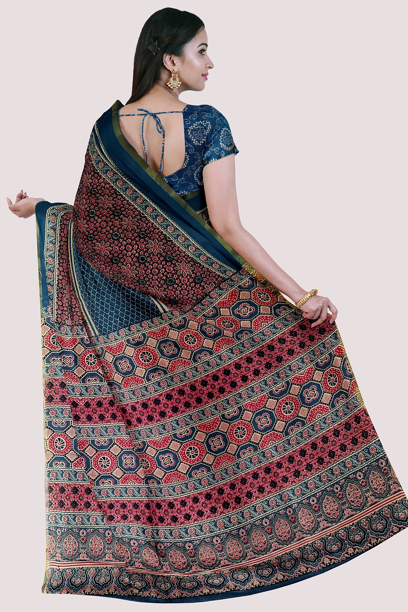 AABHA Block Printed Mul Cotton Saree With Sleek Zari Border