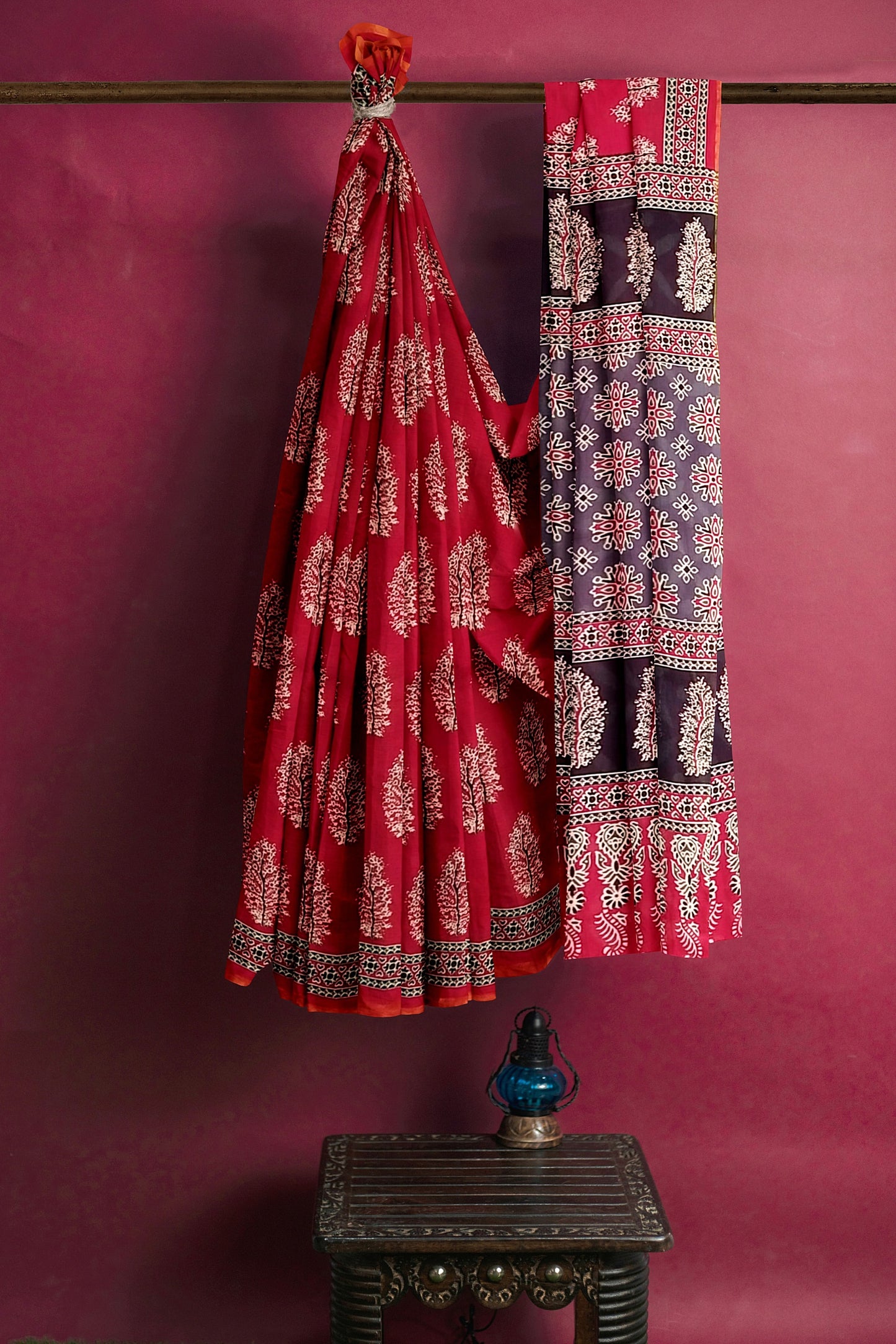 AADITA Block Printed Mul Cotton Saree With Sleek Zari Border
