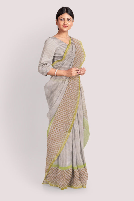 Autumn Handblock Printed Kota Doria Saree Vaagmi World
