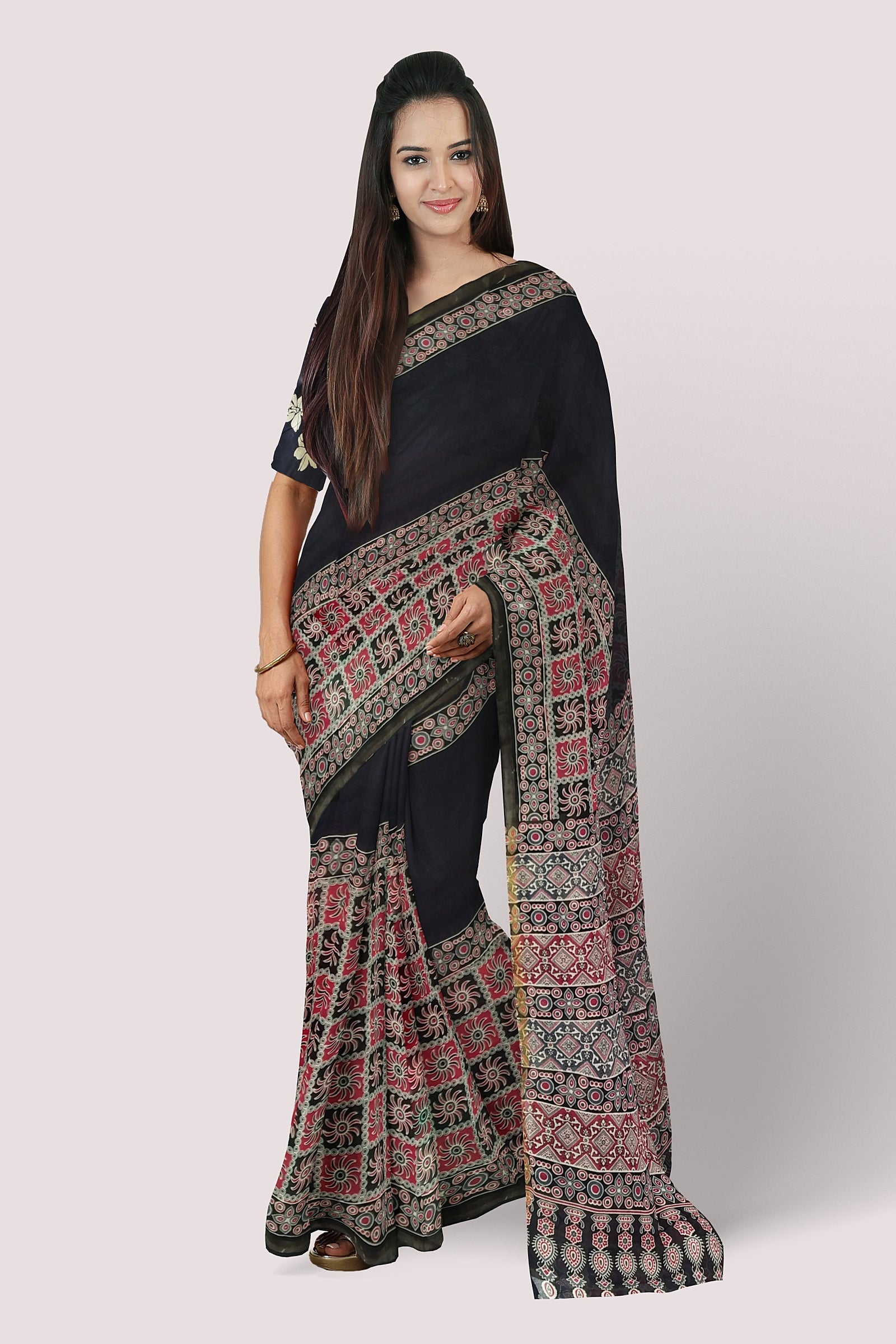 BAANI Block Printed Mul Cotton Saree With Sleek Zari Border