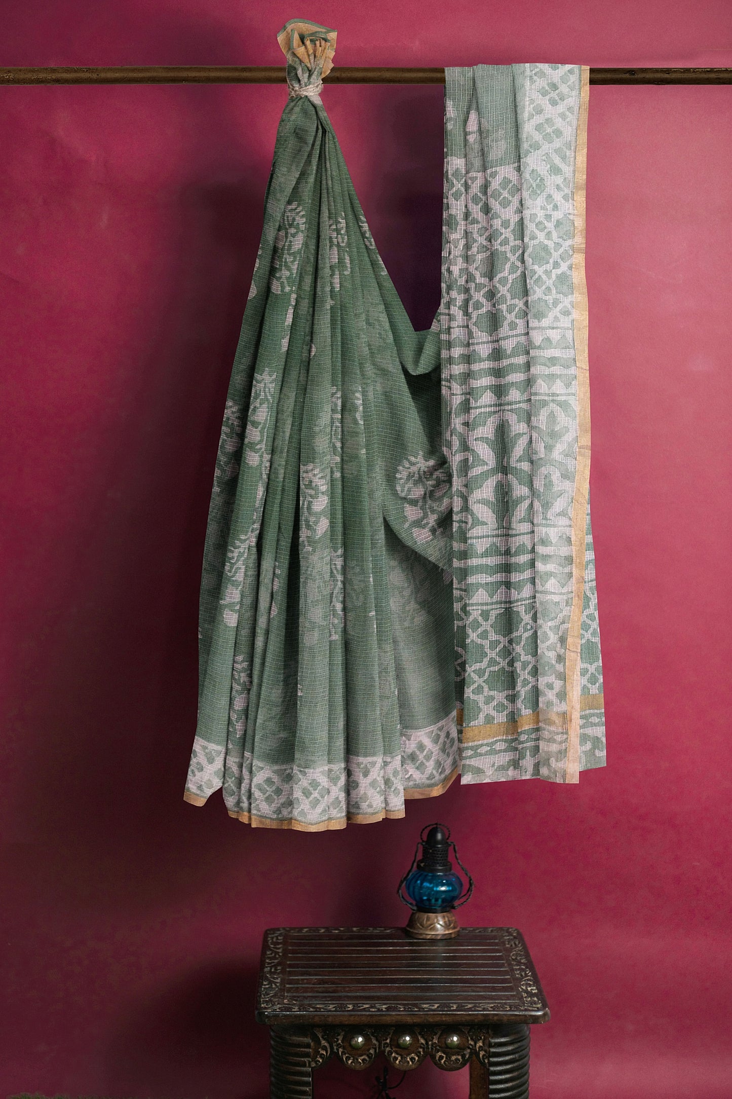 Basil Handblock Printed Kota Doria Saree Vaagmi World