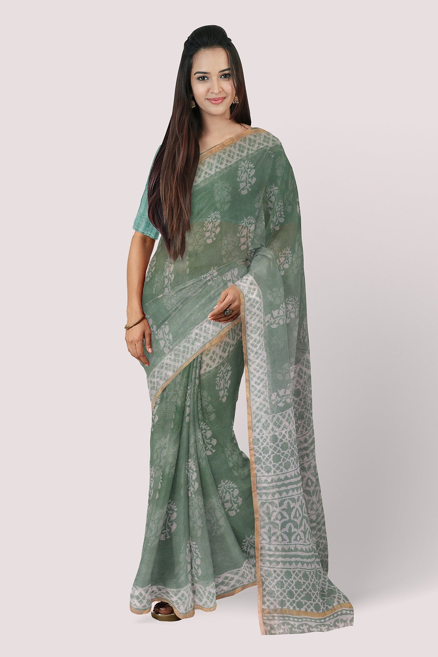 Basil Handblock Printed Kota Doria Saree Vaagmi World