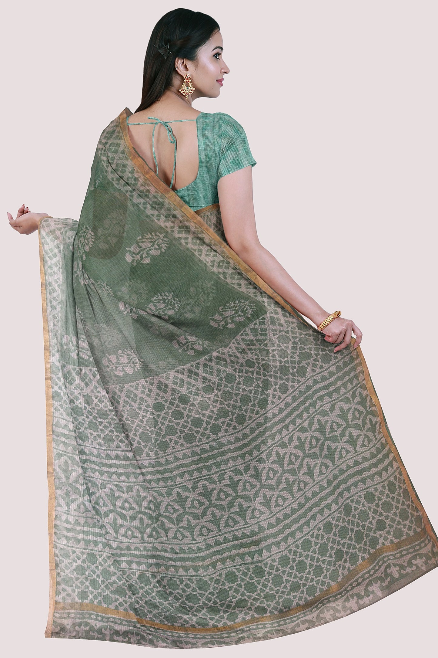 Basil Handblock Printed Kota Doria Saree Vaagmi World