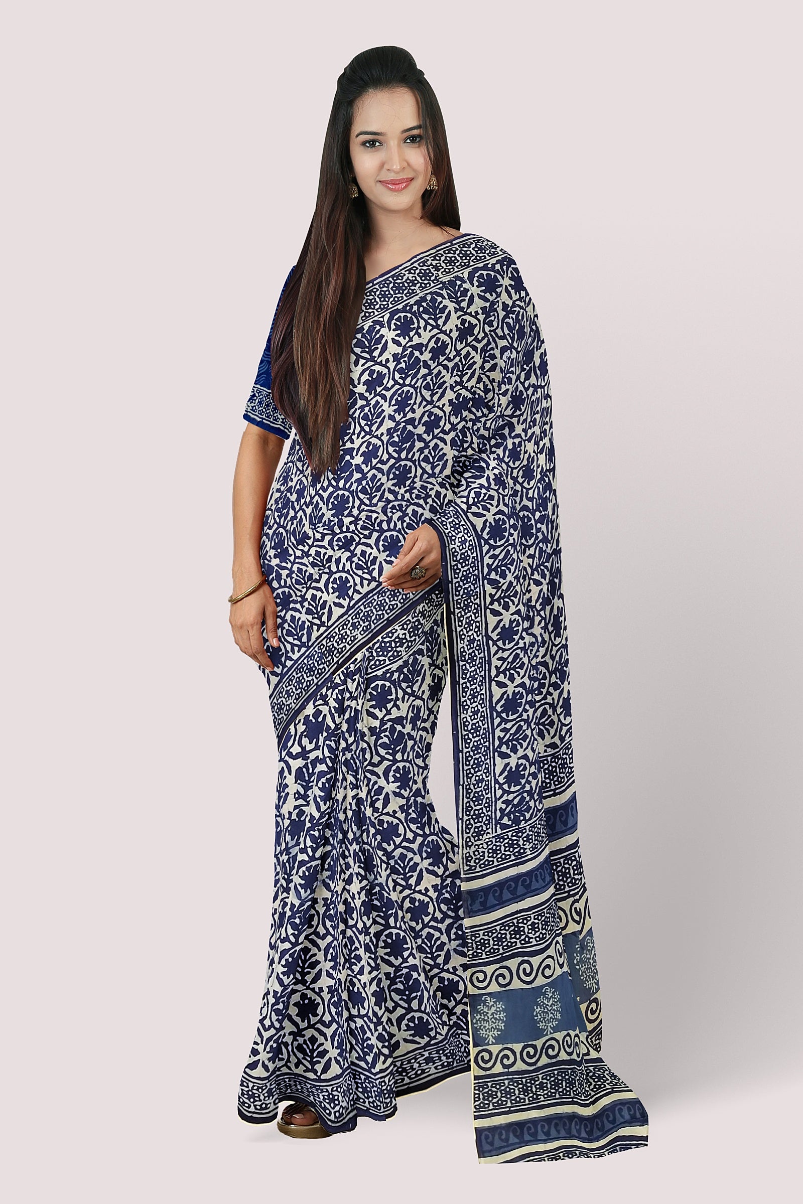 VAAGMI WORLD Handblock Print Mul Cotton Saree
