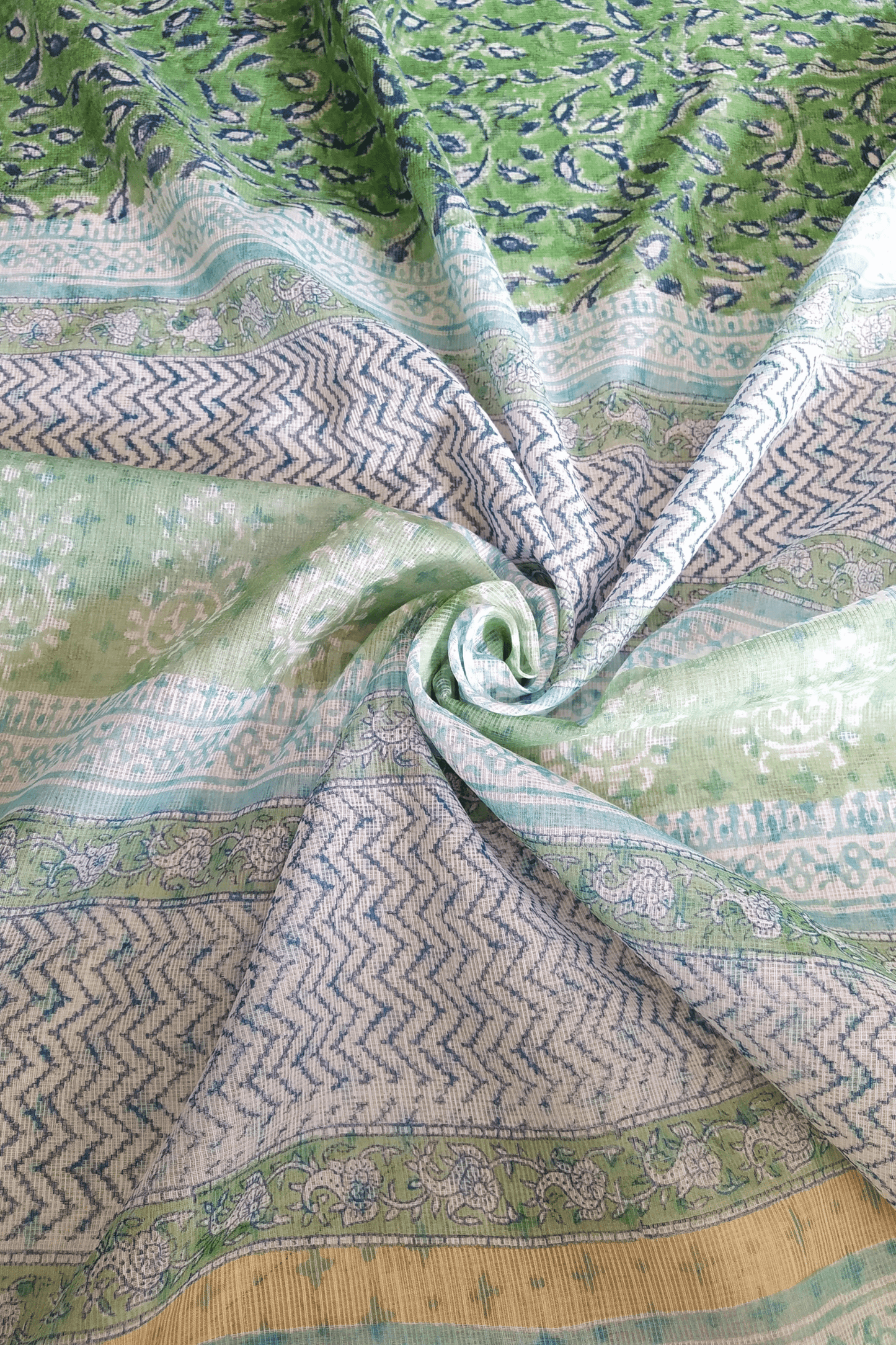 Green Valley HandblockPrinted Kota Doria Saree