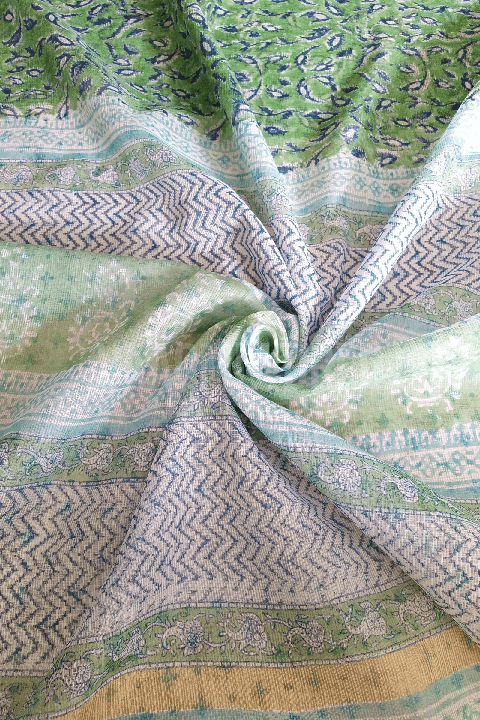 Green Valley HandblockPrinted Kota Doria Saree