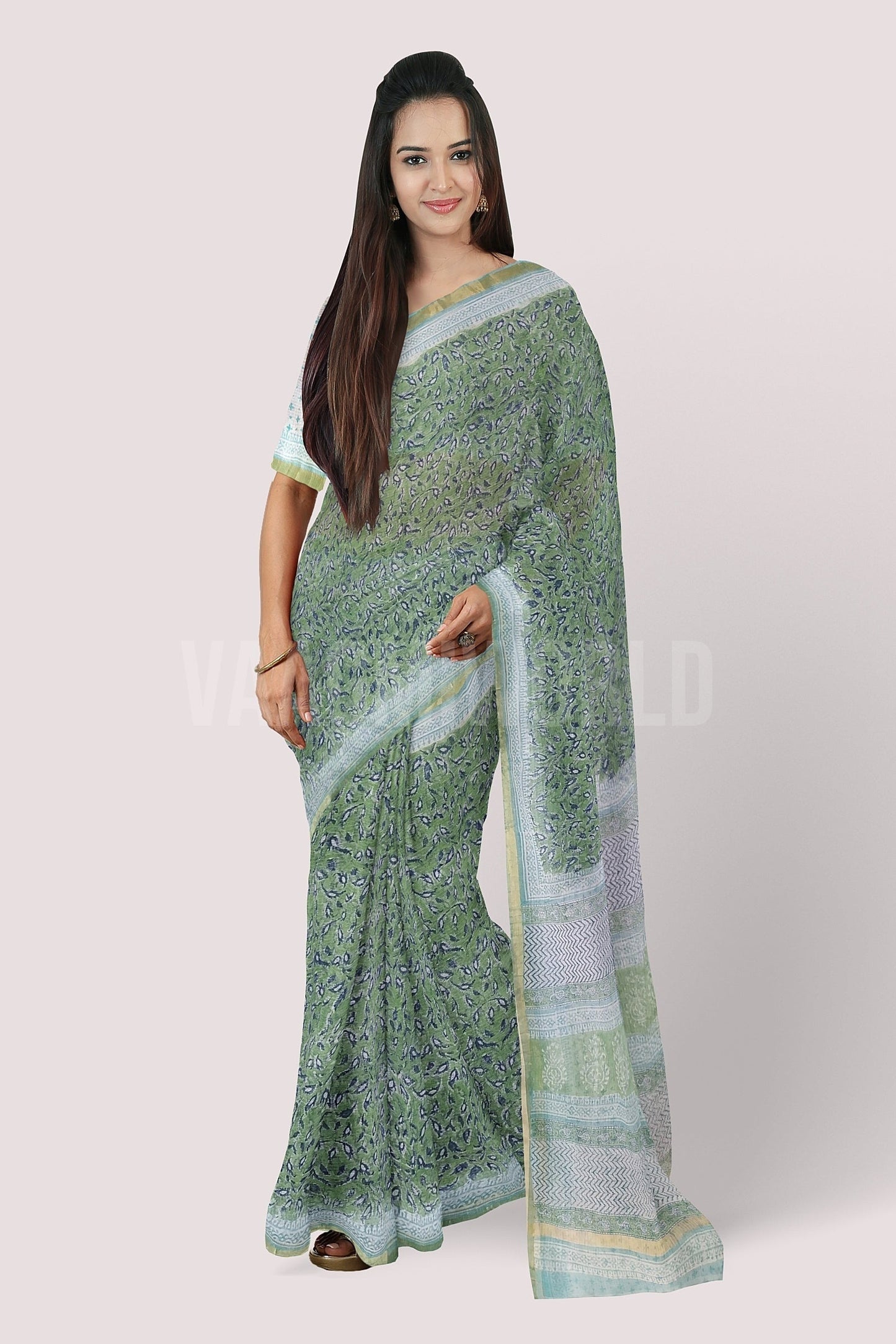 Green Valley HandblockPrinted Kota Doria Saree