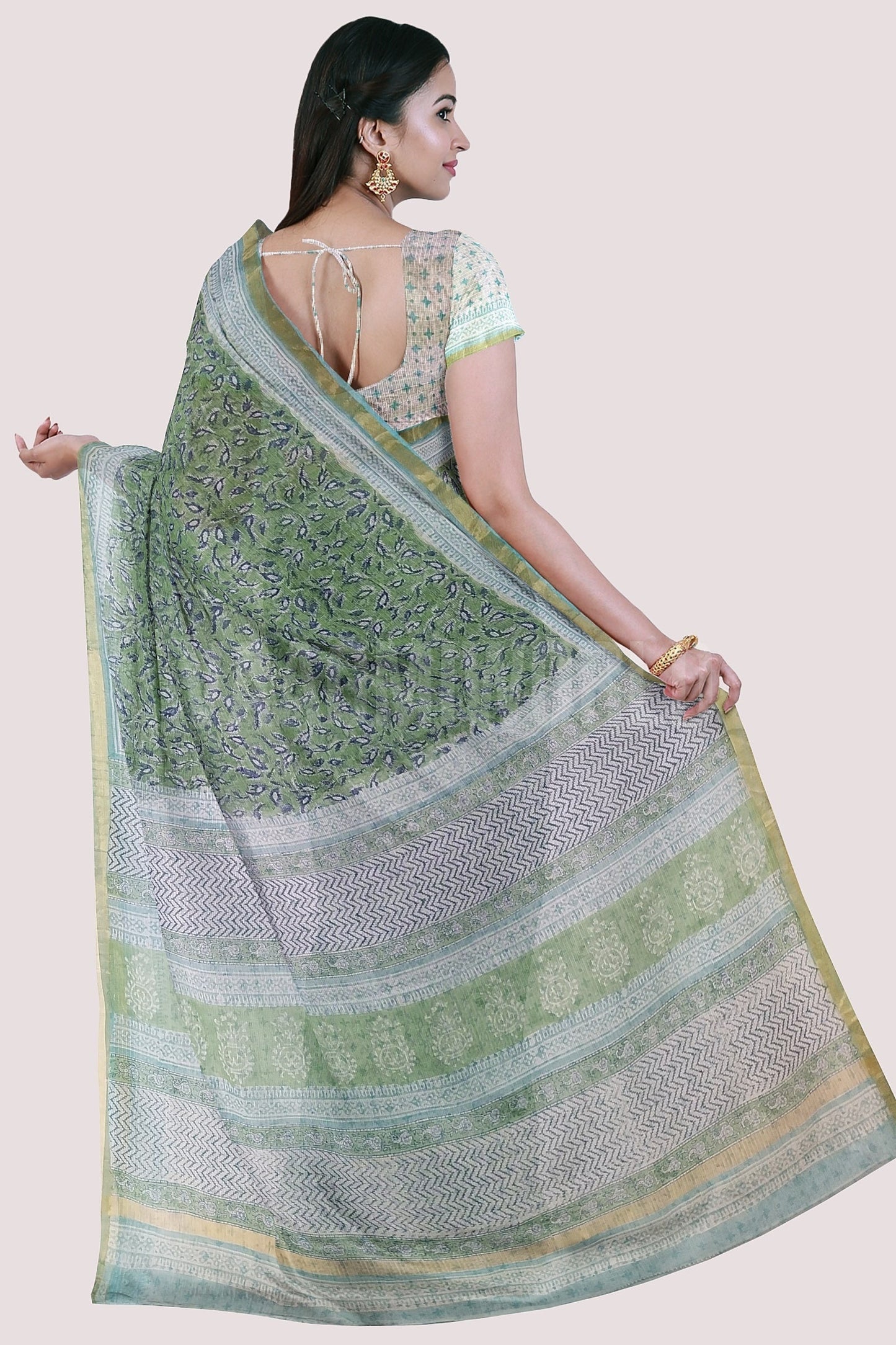 Green Valley HandblockPrinted Kota Doria Saree