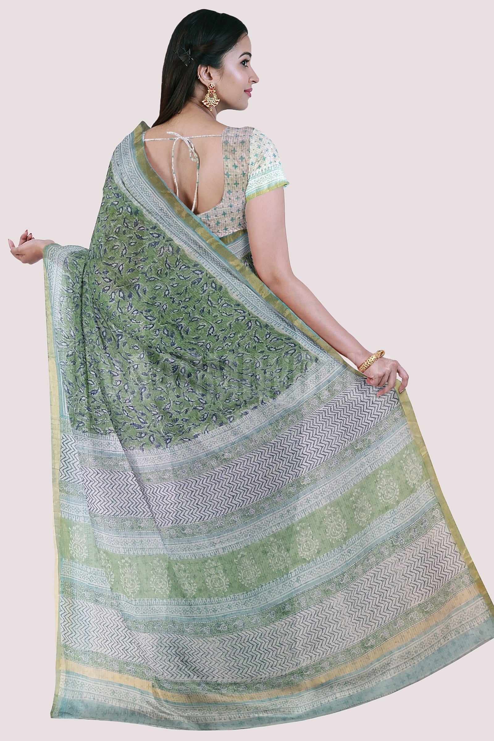 Green Valley HandblockPrinted Kota Doria Saree