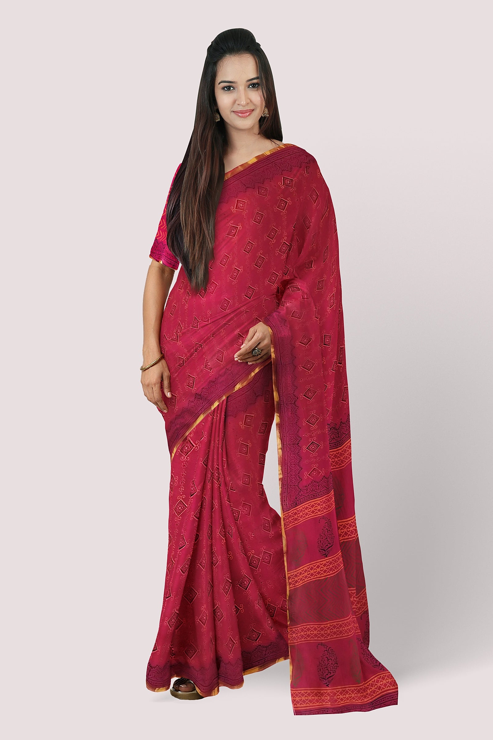 VAAGMI WORLD Handblock Print Mul Cotton Saree