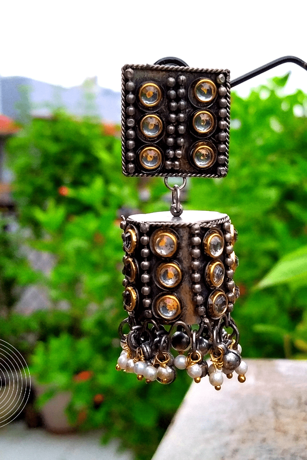 HAMSA Silver Oxidized Jhumka