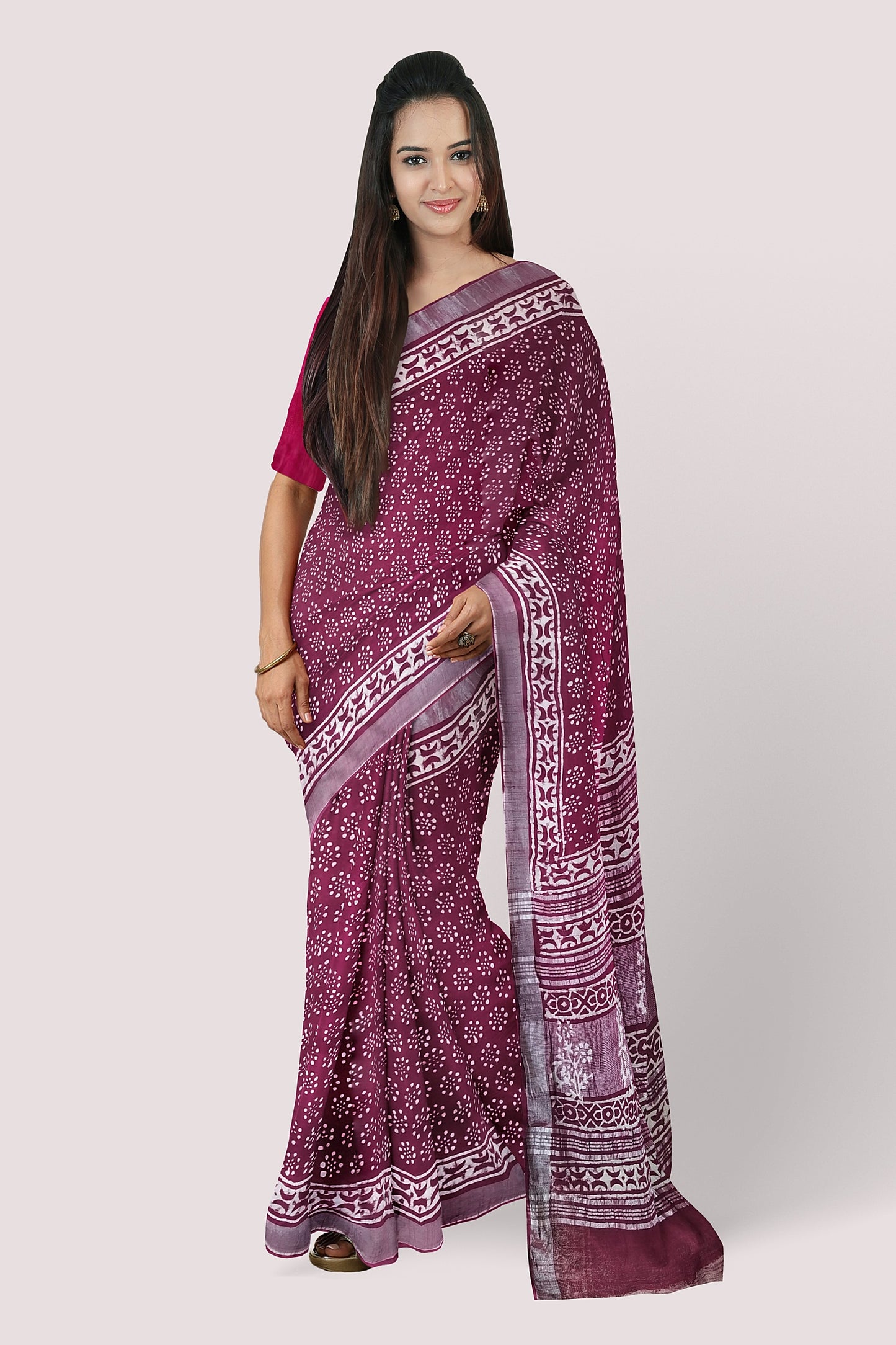 Vaagmi World Handblock Linen Cotton Saree