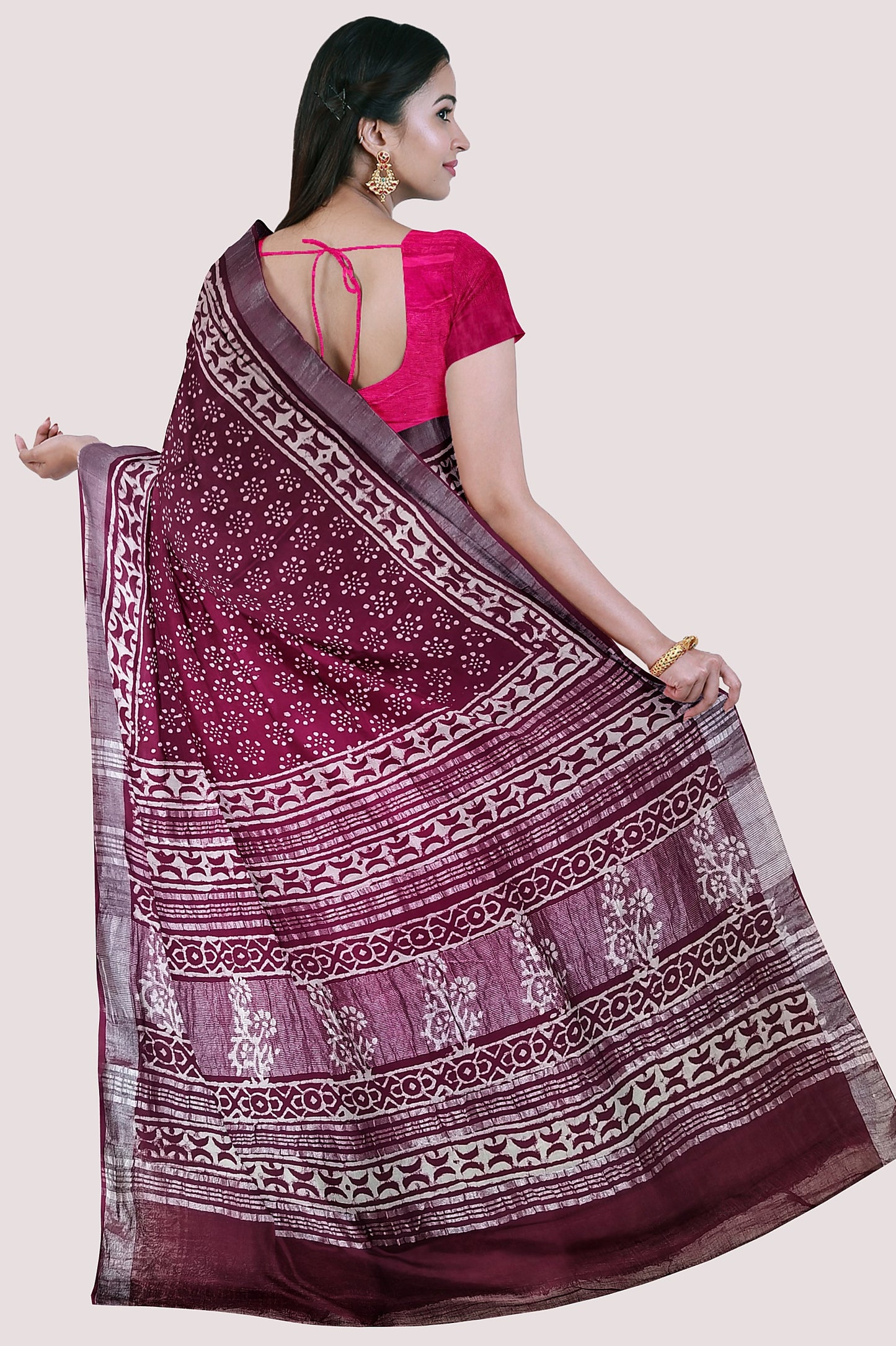Vaagmi World Handblock Linen Cotton Saree