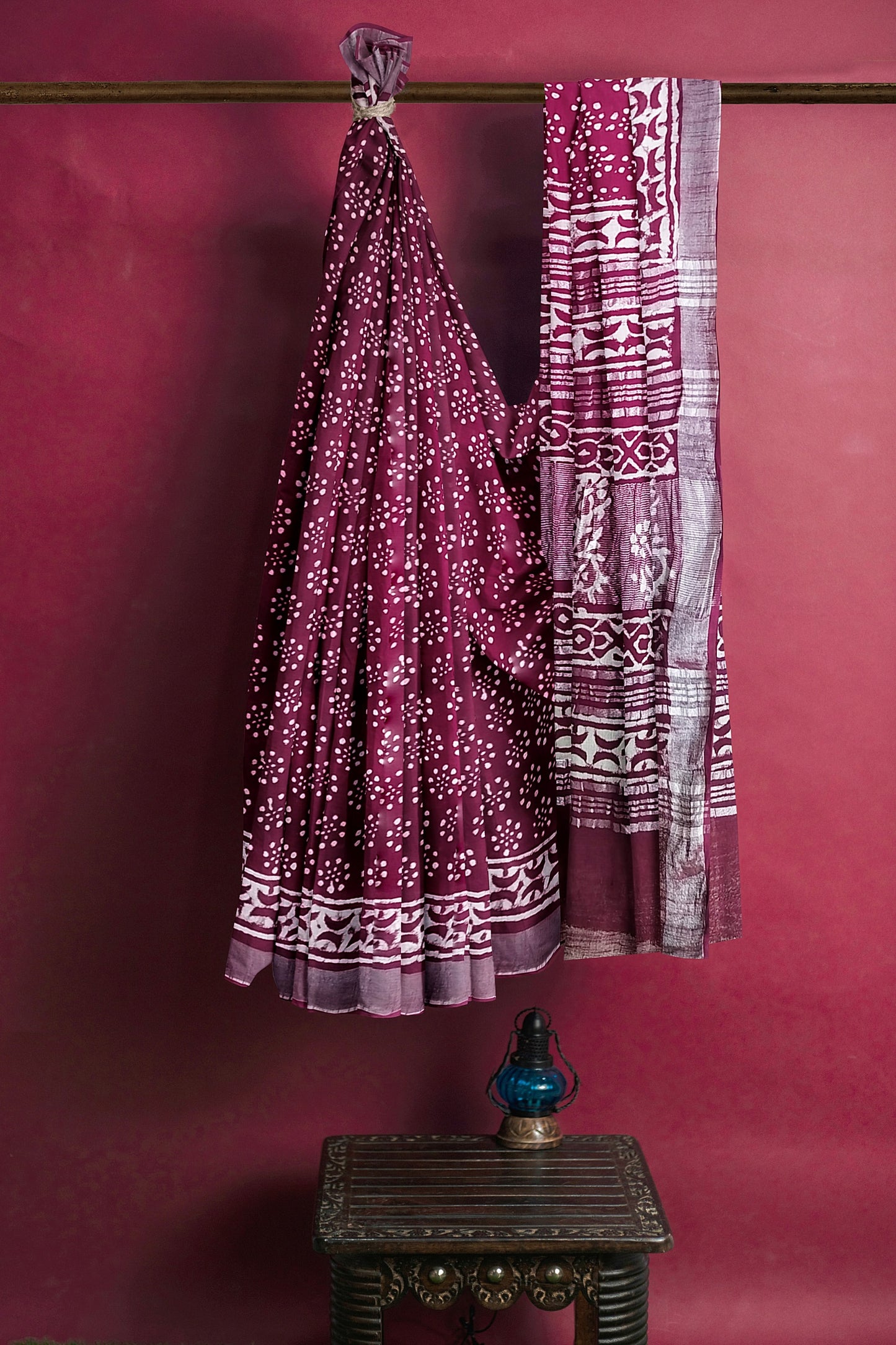 Vaagmi World Handblock Linen Cotton Saree