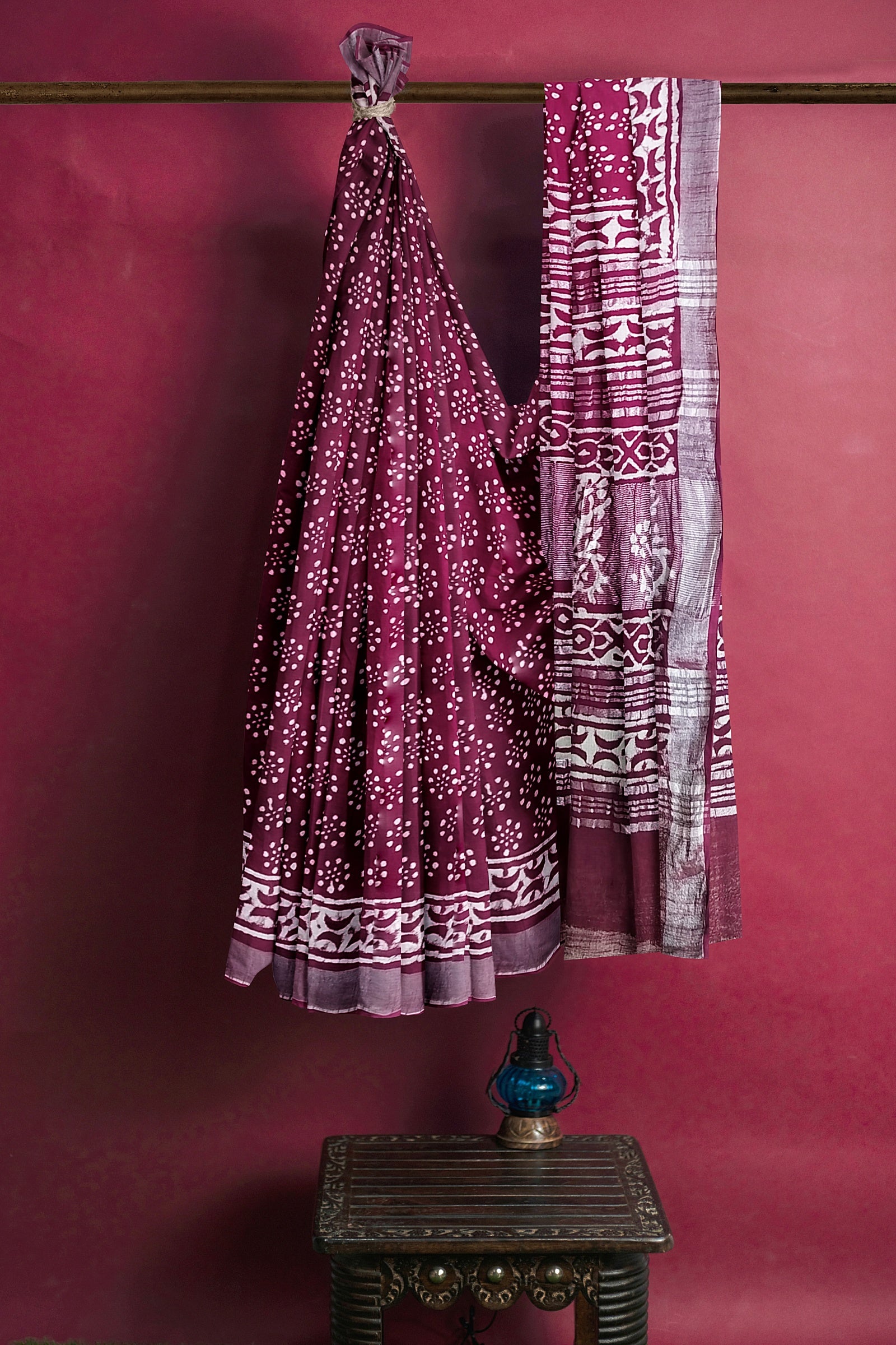 Vaagmi World Handblock Linen Cotton Saree