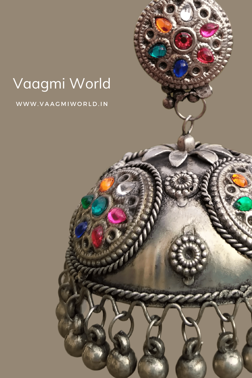 LAAVANYA Silver Oxidized Jhumka Vaagmi World