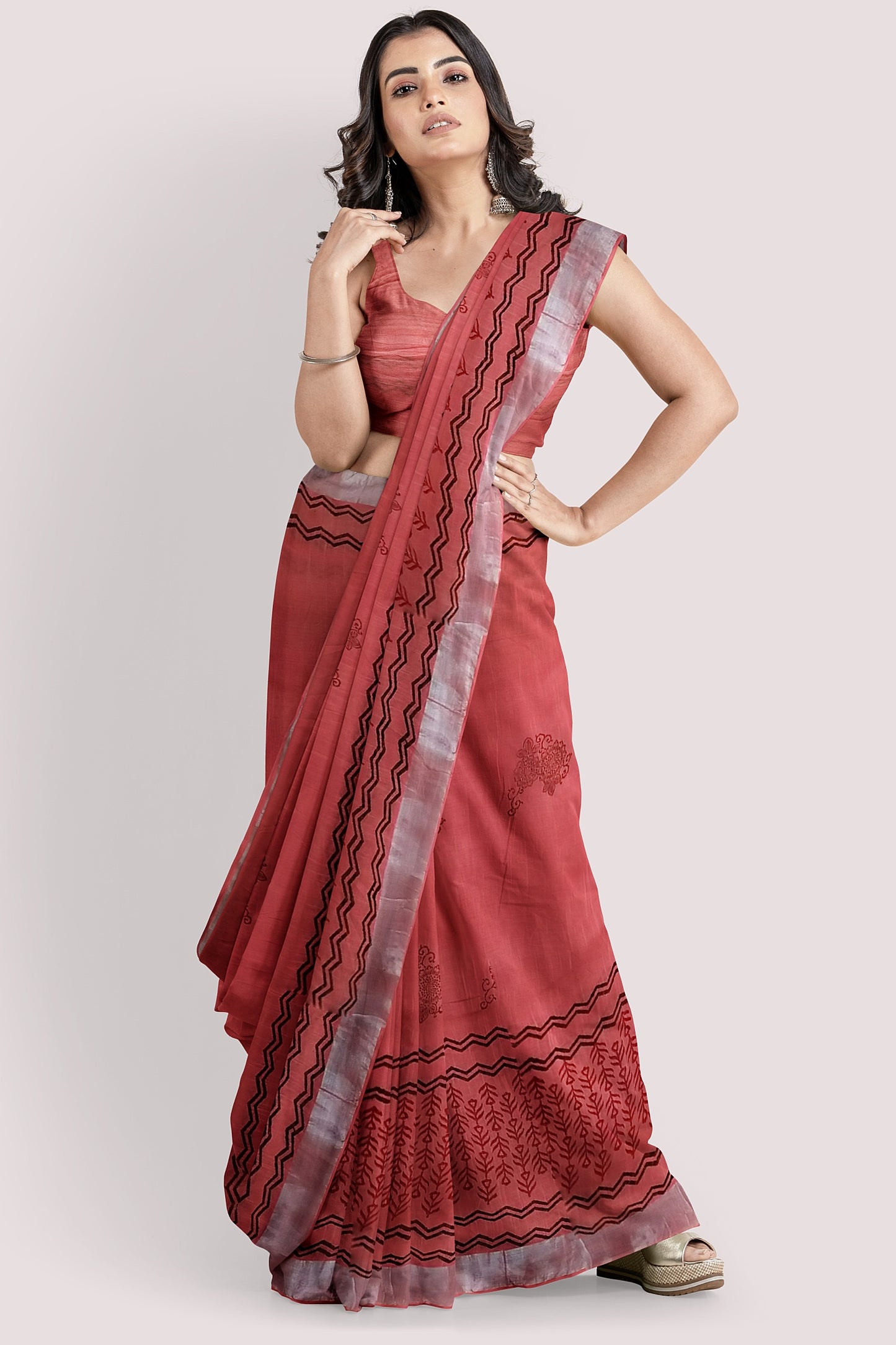 VAAGMI WORLD HANDBLOCK PRINTED LINEN COTTON SAREE
