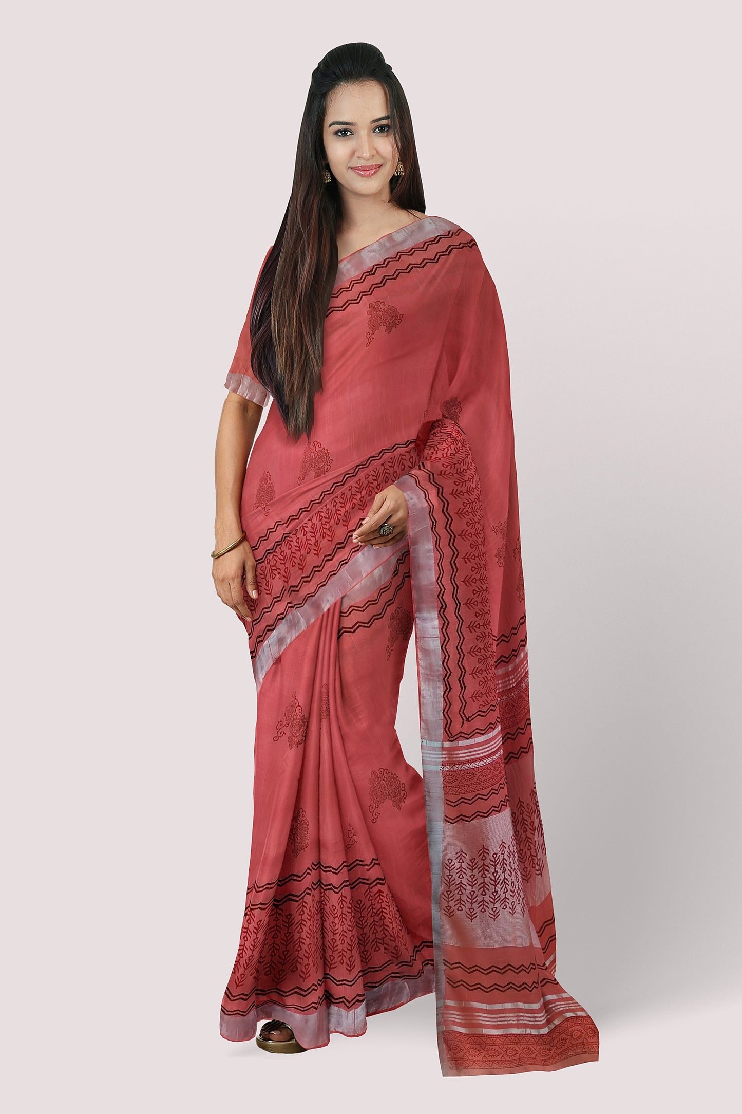 VAAGMI WORLD HANDBLOCK PRINTED LINEN COTTON SAREE