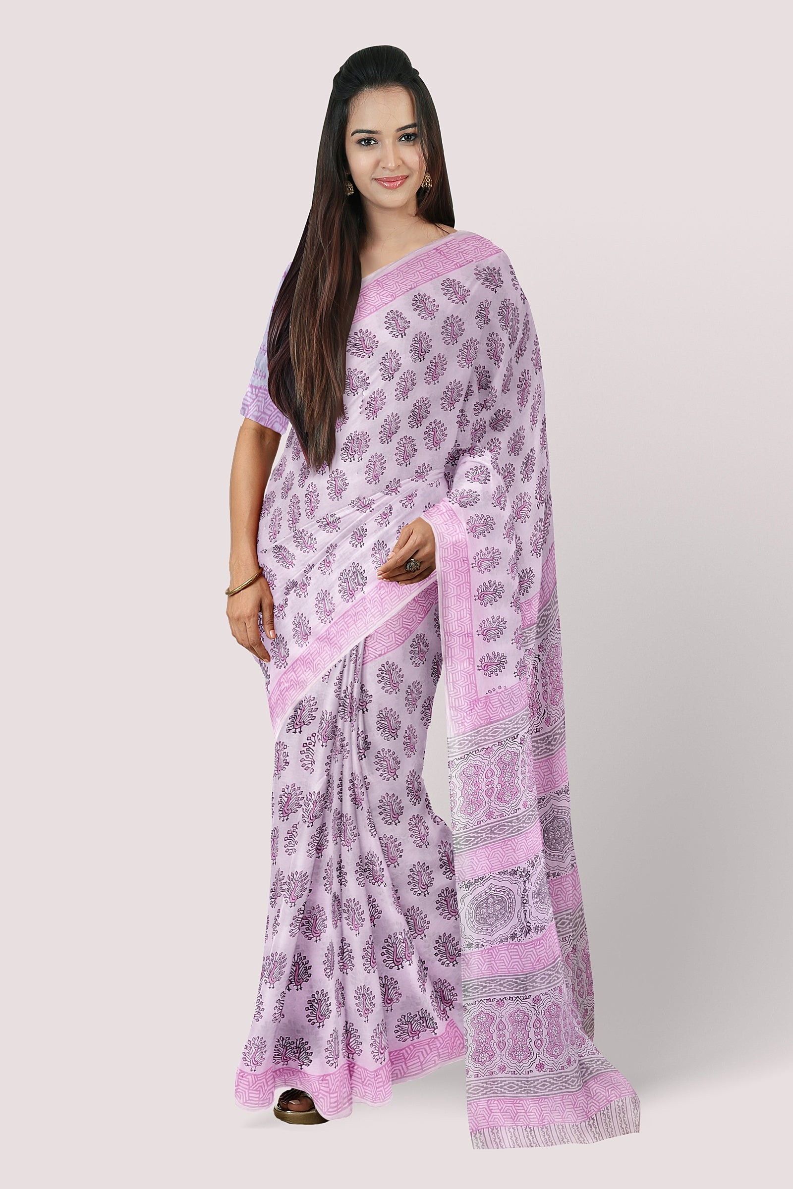 VAAGMI WORLD COTTON HANDBLOCK SAREE