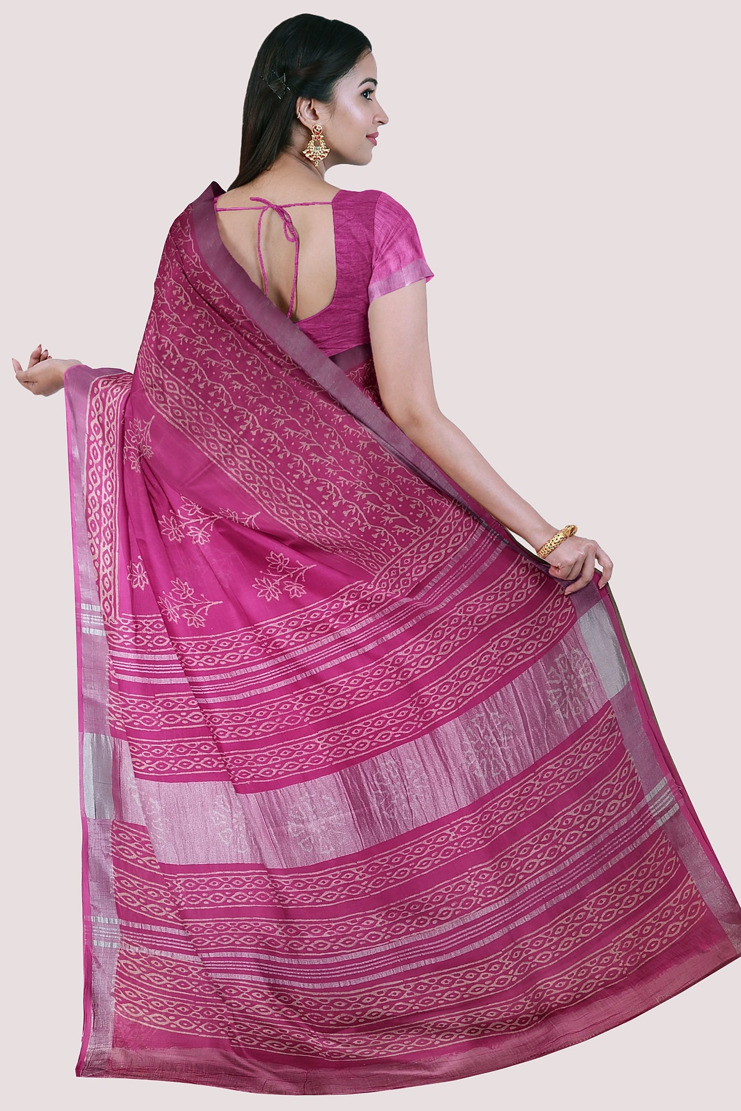 vaagmi world handblock printed linen cotton saree