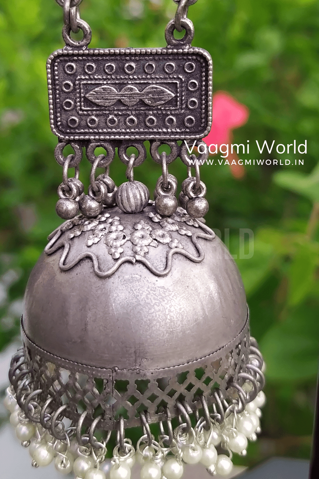 MAALINI Silver Oxidized Jhumka Vaagmi World