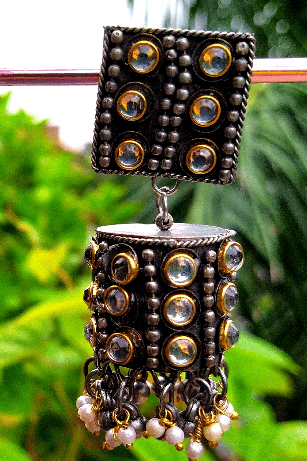 HAMSA Silver Oxidized Jhumka