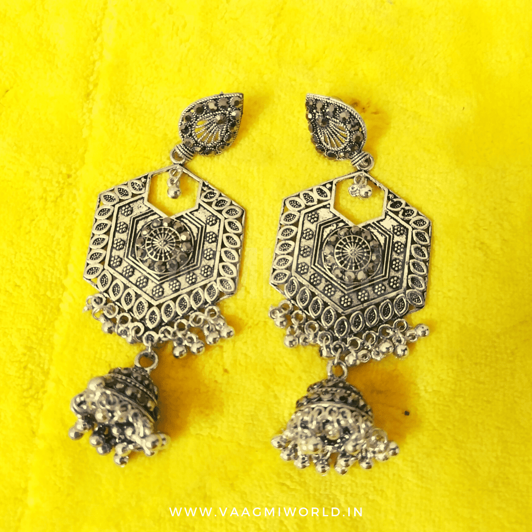 Vaagmi World DAKSHAA Silver Oxidized Jhumki