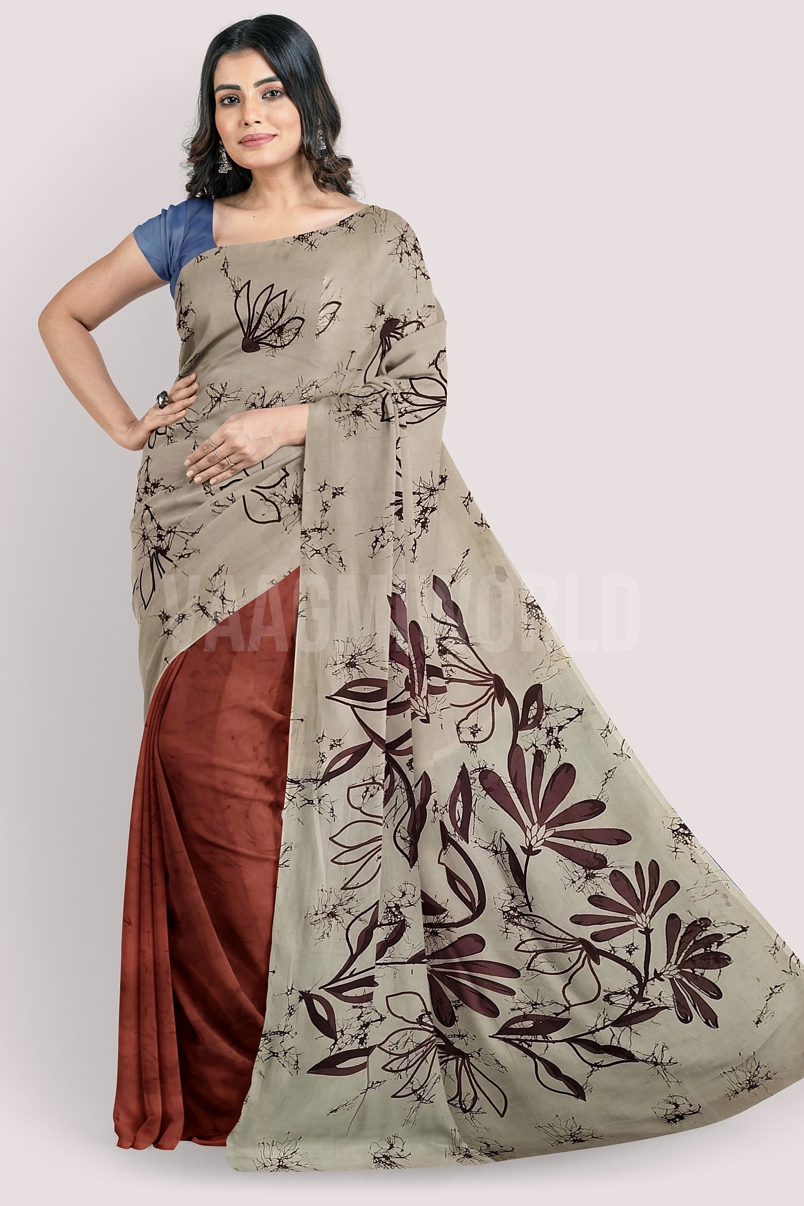 VAAGMI WORLD MUL COTTON HALF AND HALF SAREE