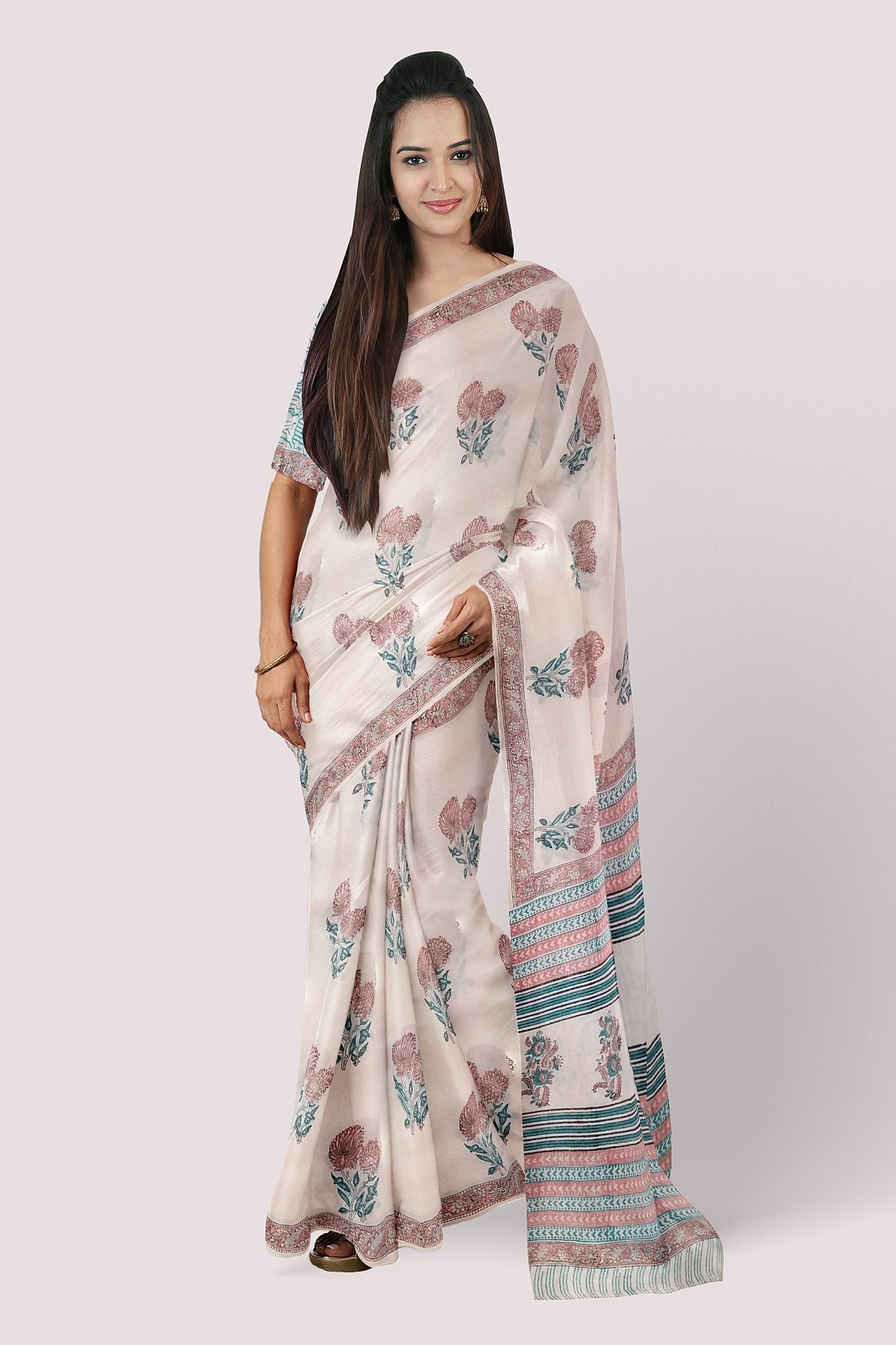 Pankhudi Handblock Printed Mul Cotton Saree Vaagmi World