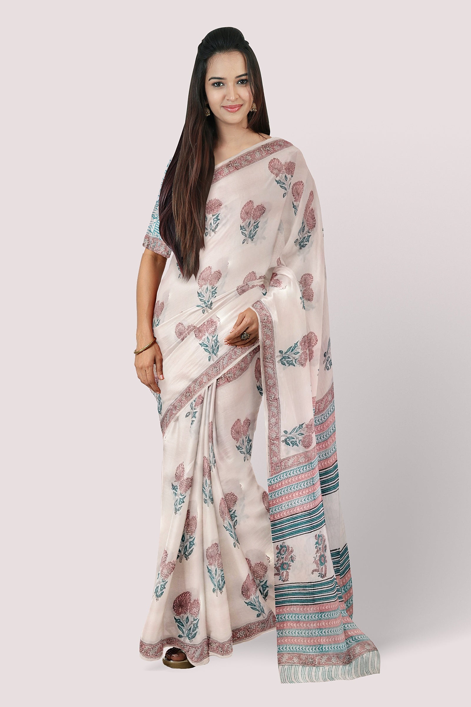 Pankhudi Handblock Printed Mul Cotton Saree Vaagmi World