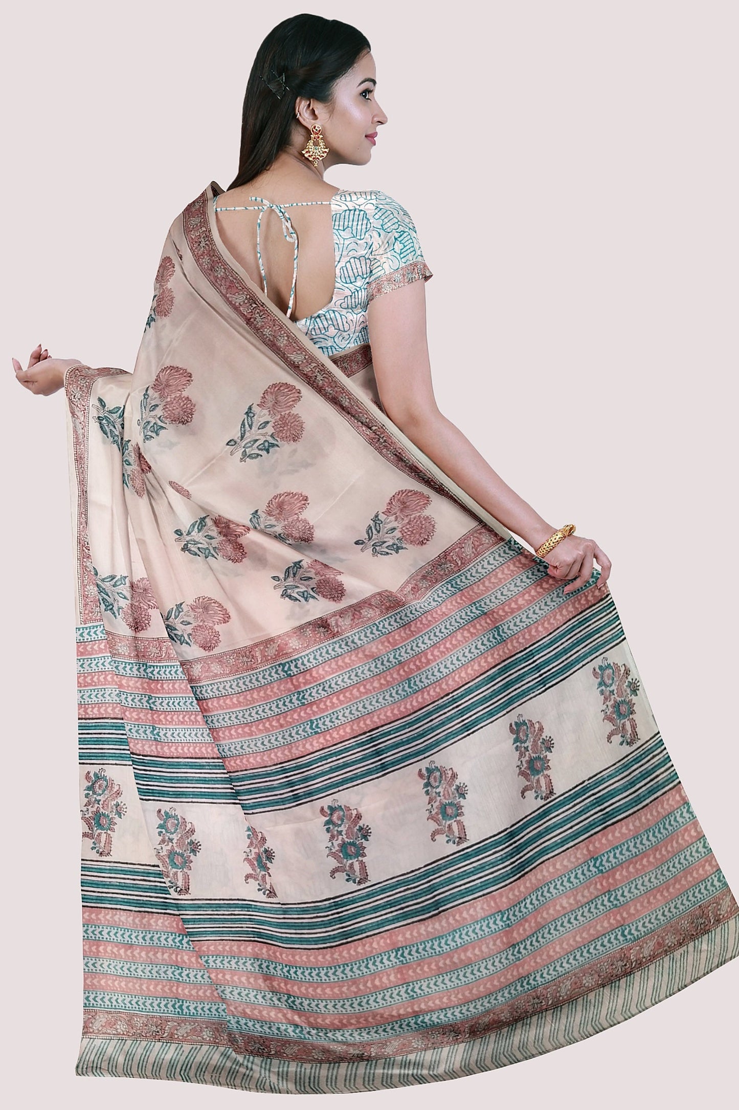 Pankhudi Handblock Printed Mul Cotton Saree Vaagmi World