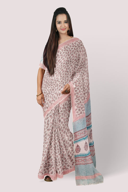 VAAGMI WORLD COTTON HANDBLOCK SAREE